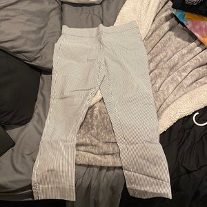 grey and white striped pants